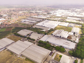 Aerial Shot of Dwipapuri Industrial Estate which is located in Rancaekek, Indonesia. Industrial...