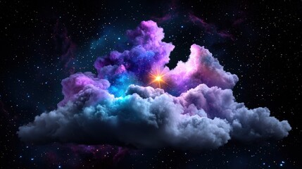 Cosmic Cloud Nebula With Shining Star In Night Sky