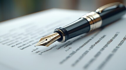Elegant Fountain Pen on Open Document  Business Writing  Contract Signing  Stationery