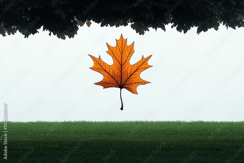 Aufkleber simple minimalist line art of a single leaf falling from a tree, representing the transcendentalist 