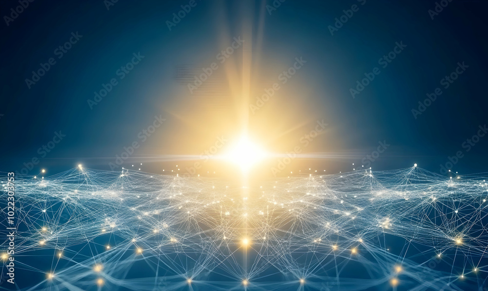 Poster Abstract background with a bright light shining through a network of glowing lines.