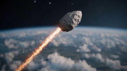 Fiery Meteorite Falling Towards Earth With Dramatic Cloudscape