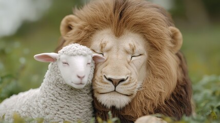 Peaceful Coexistence  Lion and Lamb Harmony in Nature