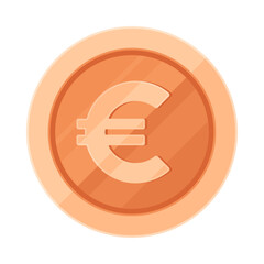 Copper coin with Euro sign. Economy, finance, investment, profit, money, European Union currency concept. Flat vector illustration isolated on white background