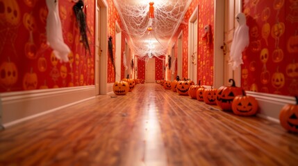 Spooky Hallway Decorated for Halloween Festivities
