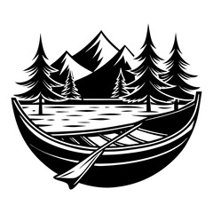 Canoe Boat Mountain Cut File Outdoor Canoeing Vector Graphic Silhouette