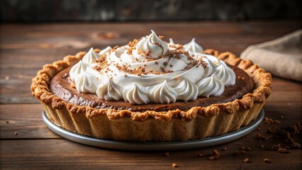 Delicious chocolate cream pie with fluffy whipped topping on a graham cracker crust, dessert, food, sweet, baked, pastry