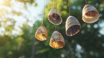 Seashell Wind Chimes Hanging Outdoors  Summer Decor  Coastal Lifestyle  Handmade Crafts