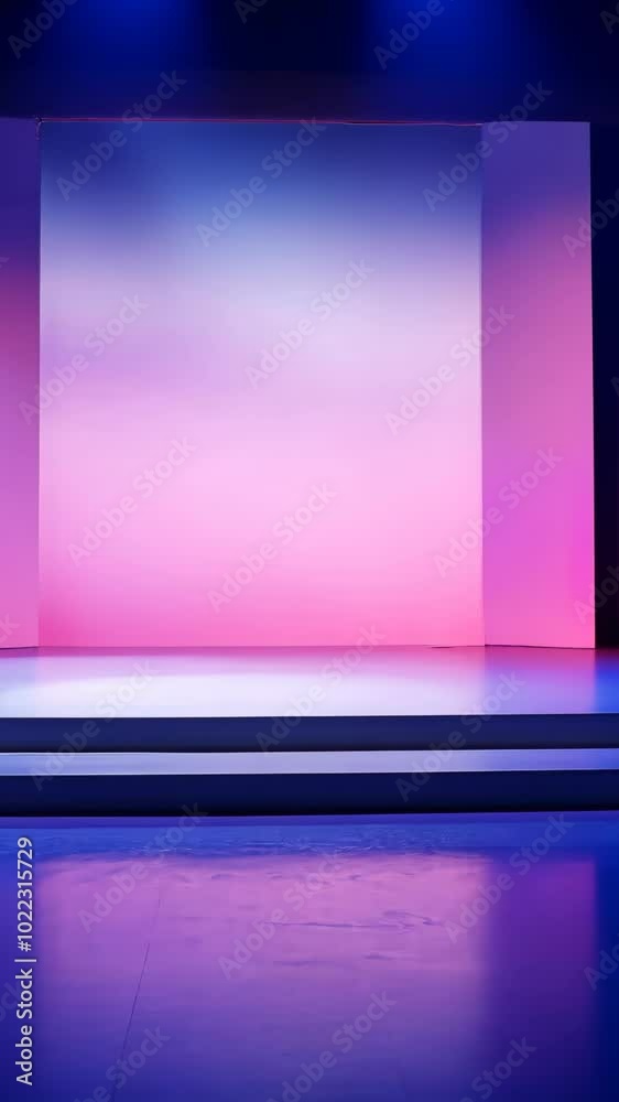 Poster Minimalist stage with gradient lighting, futuristic design. Art and performance concept