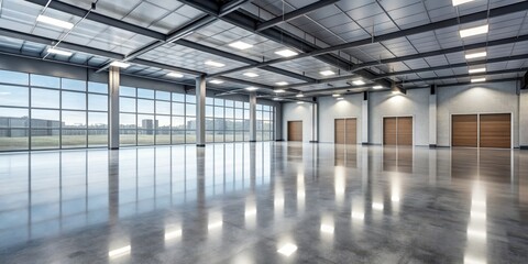 Modern industrial polished concrete flooring with subtle color variations and aesthetics , flooring, polished, concrete