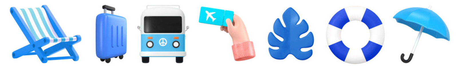 3D summer png cut out element set