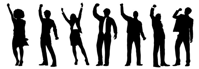 silhouette 2d graphic of business people cheering png cut out element set