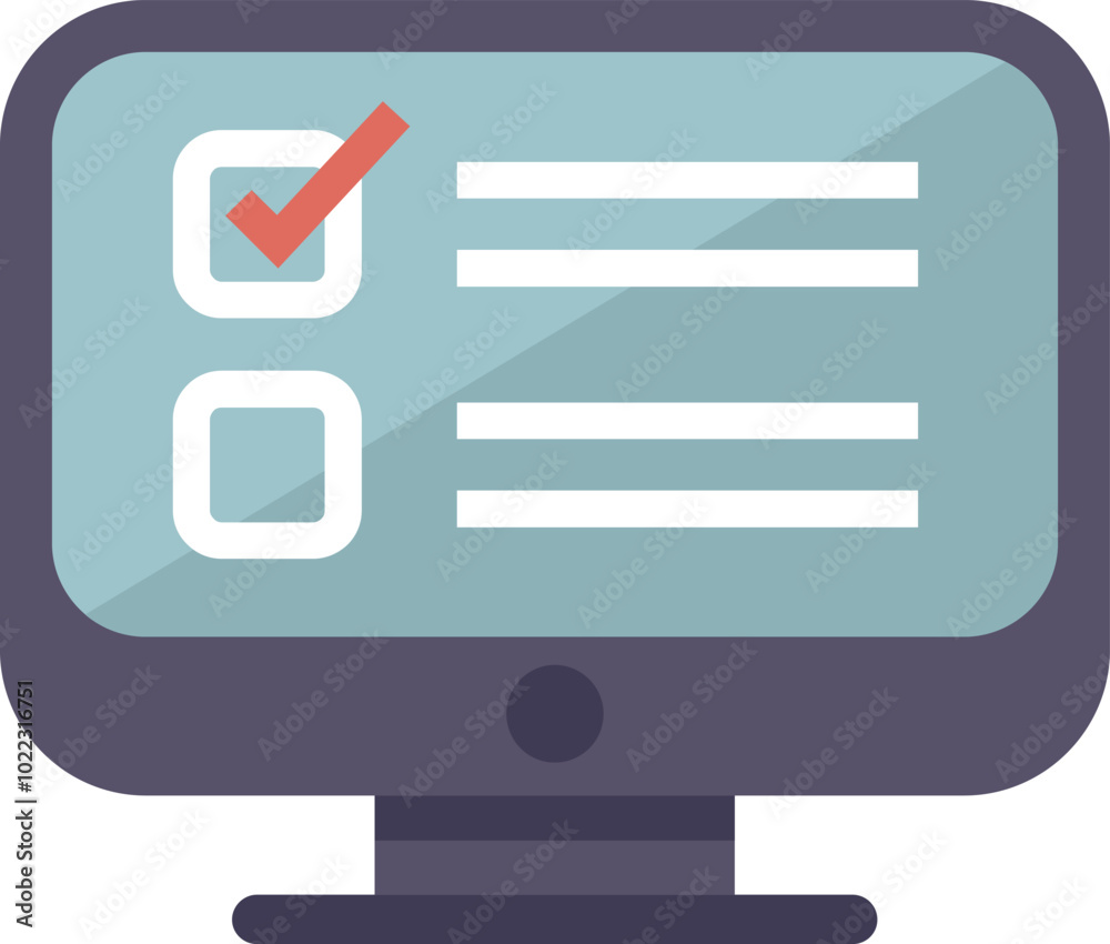 Wall mural illustration of a desktop computer displaying an online survey on its screen, with one option alread