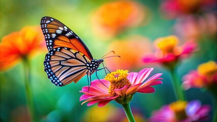 Butterfly delicately perched on a vibrant flower , nature, garden, insect, flora, beauty, pollination, colorful, wings