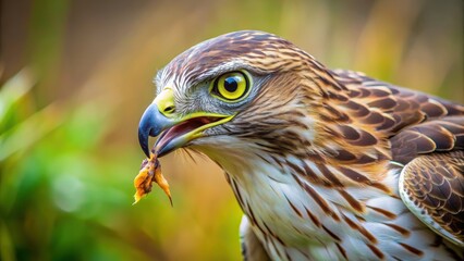 Fototapeta premium Close up of a hawk capturing prey in the wild, hawk, predator, bird, hunting, nature, wildlife, close-up, talons, feathers, majestic