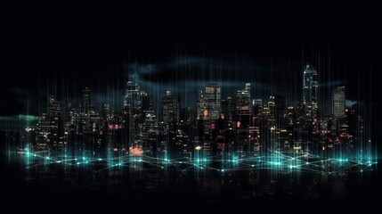 Fototapeta premium A city skyline is shown in a dark, moody atmosphere