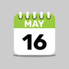 16 may calendar page day, green color icon design.