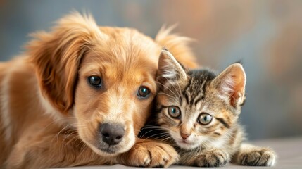 Playful Puppy and Curious Kitten Portrait Together