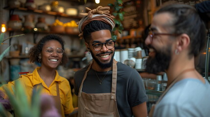 Friendly LGBTQ Workers Engaging with Customers