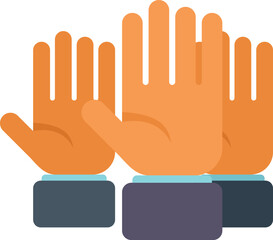 Three businessmen are raising their hands in agreement, symbolizing a unanimous vote