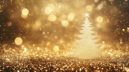 gold background with a central matte white Christmas tree silhouette, providing space for text within the tree.