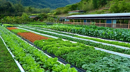 A photograph depicting a community participating in a local garden project showcasing grassroots efforts in sustainable agriculture as part of the green revolution set against a nurturing