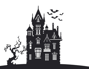 Obraz premium Twilight at the Gothic Manor Atmospheric Silhouette Vector EPS Template