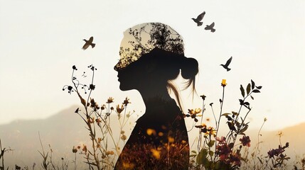 Ethereal Double Exposure of Woman and Nature