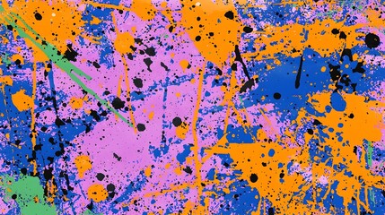 Vivid Abstract Background with Splattered Neon Colors and Dynamic Geometric Lines Creating a Captivating and Chaotic Effect