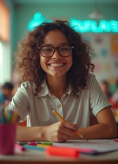 Portrait of a happy girl at the classroom