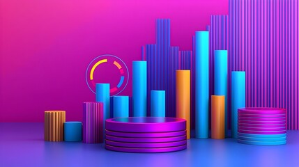 Obraz premium Visually striking marketing design featuring dynamic 3D geometric shapes vibrant infographics and a sleek modern background creating an engaging and impactful visual element for branding