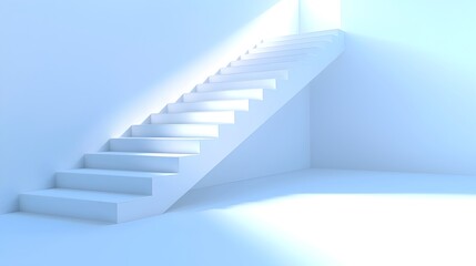 Obraz premium Sleek modern white staircase with minimalist lines and clean smooth steps set against a neutral minimalist interior design The staircase features a simple