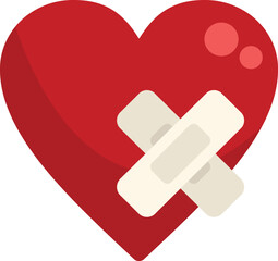 Red heart with a bandage is showing the concept of healing from heartbreak