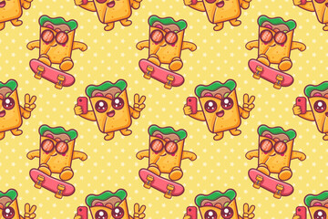 happy burrito food character seamless pattern illustration background 