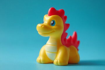 Dragon rubber toy with copy space with blue background