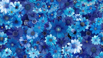 Elegant Seamless Floral Pattern with Shades of Blue Flowers: Perfect for Textile Design, Wallpaper, or Backgrounds