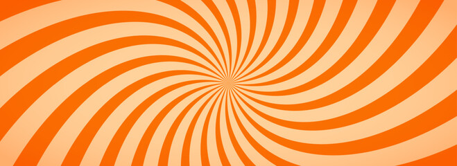 Caramel color sunburst background. Salted caramel ice cream sunbeam pattern design. Orange nougat dessert wallpaper for template, banner, poster, flyer. Rotating cartoon candy rays and beams. Vector