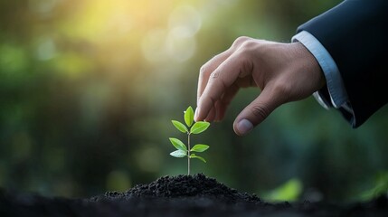 Fototapeta premium Nurturing a young plant for a sustainable future