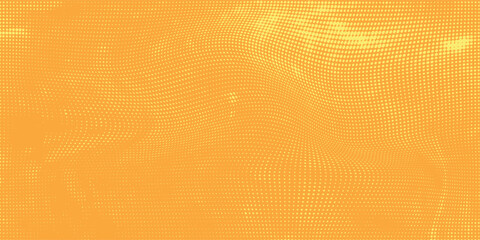 Yellow orange halftone pattern. Retro comic gradient background. Square pixilated dot cartoon texture. Pop art faded gradient pattern