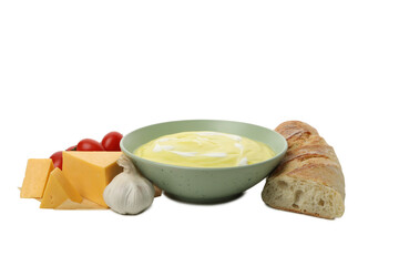 PNG,Cheese bowl soup with tomatoes, isolated on white background