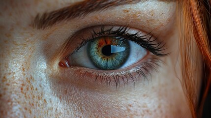 Fototapeta premium Close-up of a Green Eye with Freckles