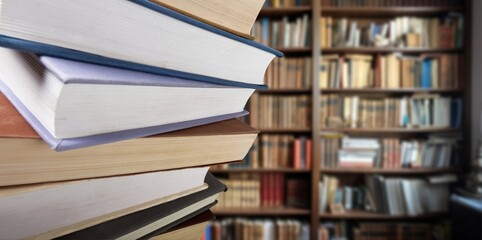 Old reading books in school library, education concept