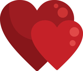 Two red hearts are overlapping each other, symbolizing love, romance, and affection