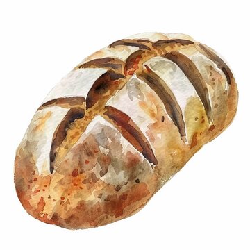 recommend clip art: Watercolor clipart of a rustic loaf of bread artisan style