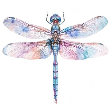 recommend clip art: Watercolor illustration of a delicate dragonfly clipart vibrant and detailed