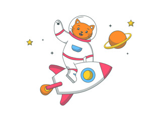 Cat wearing astronaut costume. Cats illustration. Flat vector illustration.
