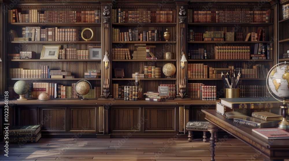 Leinwandbilder wooden shelves are lined with various textbooks and academic literature, creating an inviting atmosp