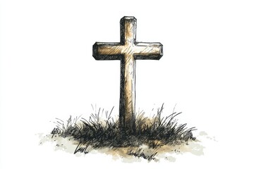 Hand-drawn Easter cross illustration set against a clean white background, symbolizing faith and hope during the Easter season