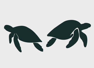 two turtles swimming in different directions. minimalist vector graphic