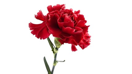 A classic red carnation flower isolated on a white background.
